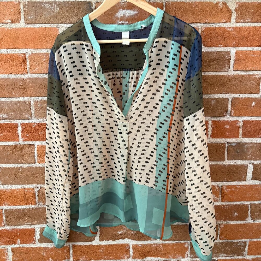 Anthropologie Sheer Patterned Blouse in Cream, Aqua, Olive, Navy